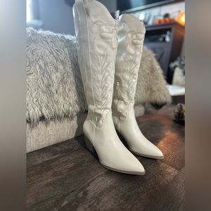 Knee height, white cowboy boots